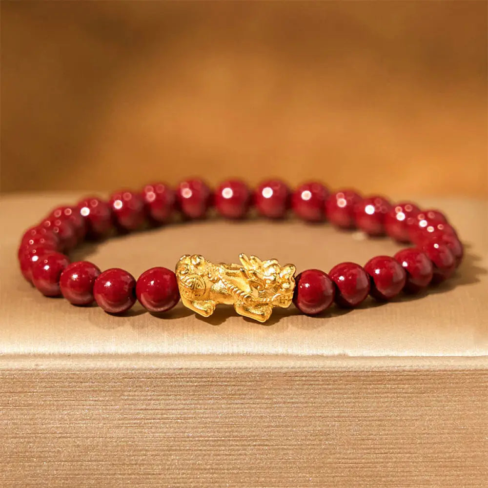 BWOOOH Natural Cinnabar Beads Pixiu Blessing Bracelet - BWOOOH - Cinnabar (Wrist Circumference: 15-16cm)