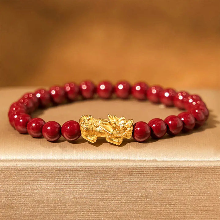 BWOOOH Natural Cinnabar Beads Pixiu Blessing Bracelet - BWOOOH - Cinnabar (Wrist Circumference: 15-16cm)