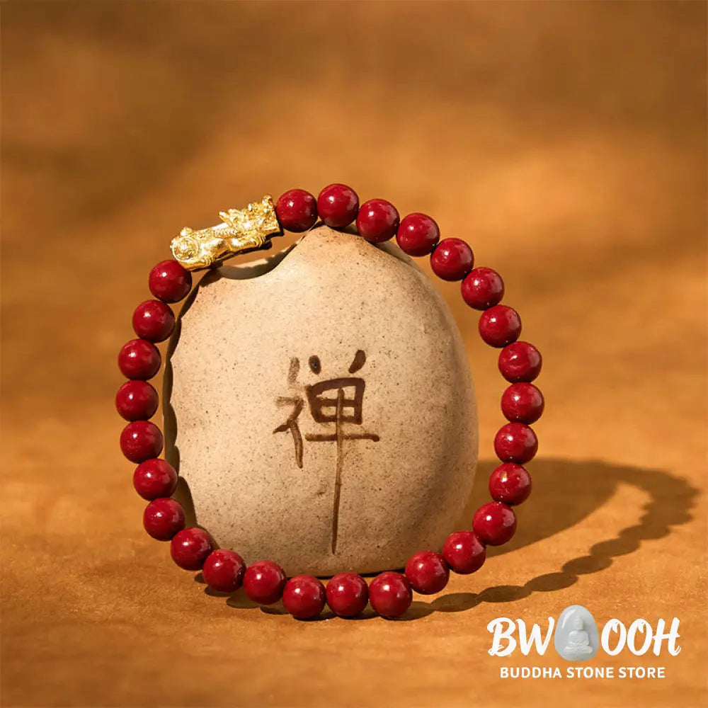 Buddha Stones Natural Cinnabar Beads Pixiu Blessing Bracelet - BWOOOH - Cinnabar (Wrist Circumference: 15-16cm)