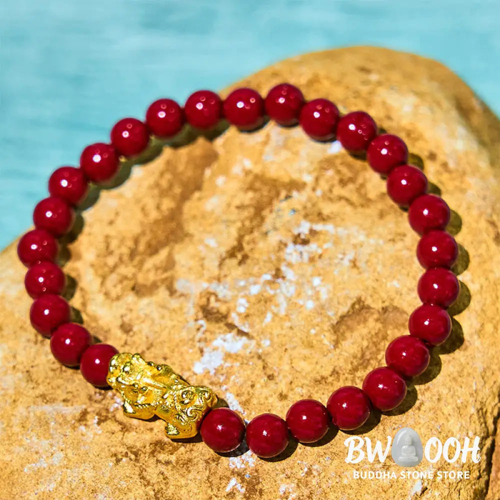 Buddha Stones Natural Cinnabar Beads Pixiu Blessing Bracelet - BWOOOH - Cinnabar (Wrist Circumference: 15-16cm)