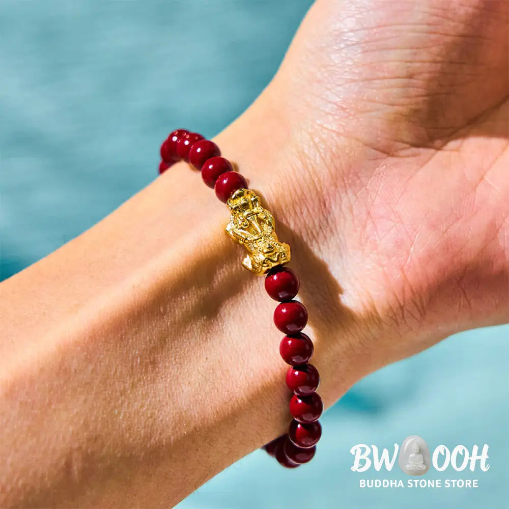 Buddha Stones Natural Cinnabar Beads Pixiu Blessing Bracelet - BWOOOH - Cinnabar (Wrist Circumference: 15-16cm)