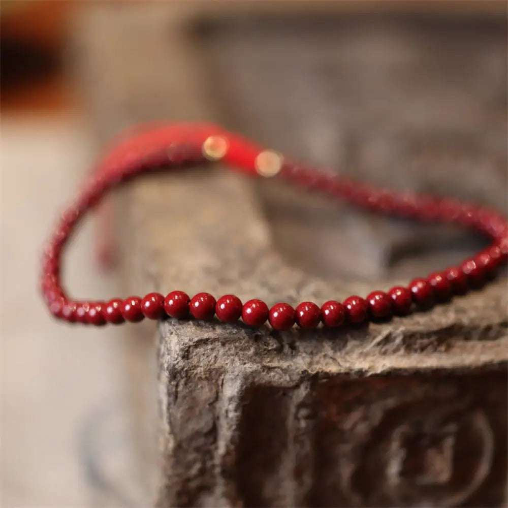 BWOOOH Natural Cinnabar Blessing Red String Braided Bracelet Anklet - Anklet(Anklet Circumference 20-28cm)