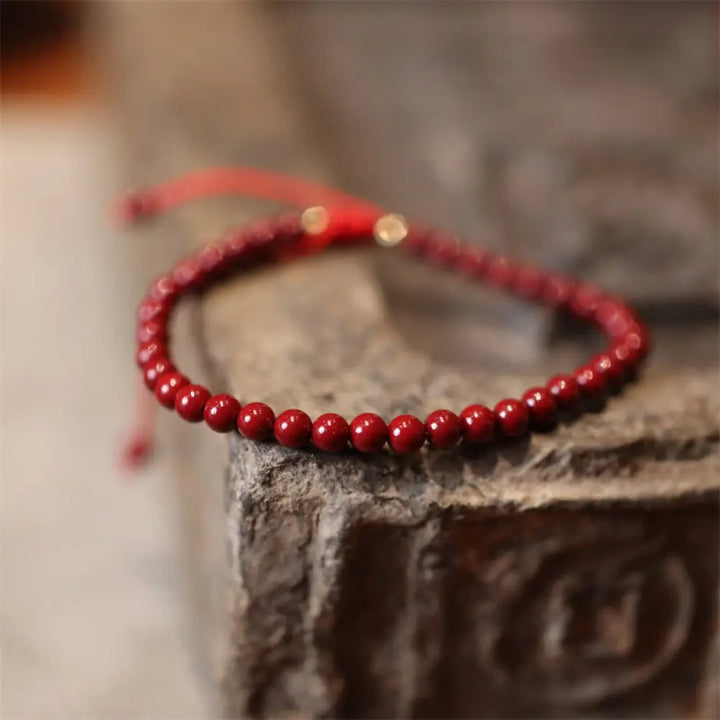 BWOOOH Natural Cinnabar Blessing Red String Braided Bracelet Anklet - Bracelet(Wrist Circumference 14-21cm)