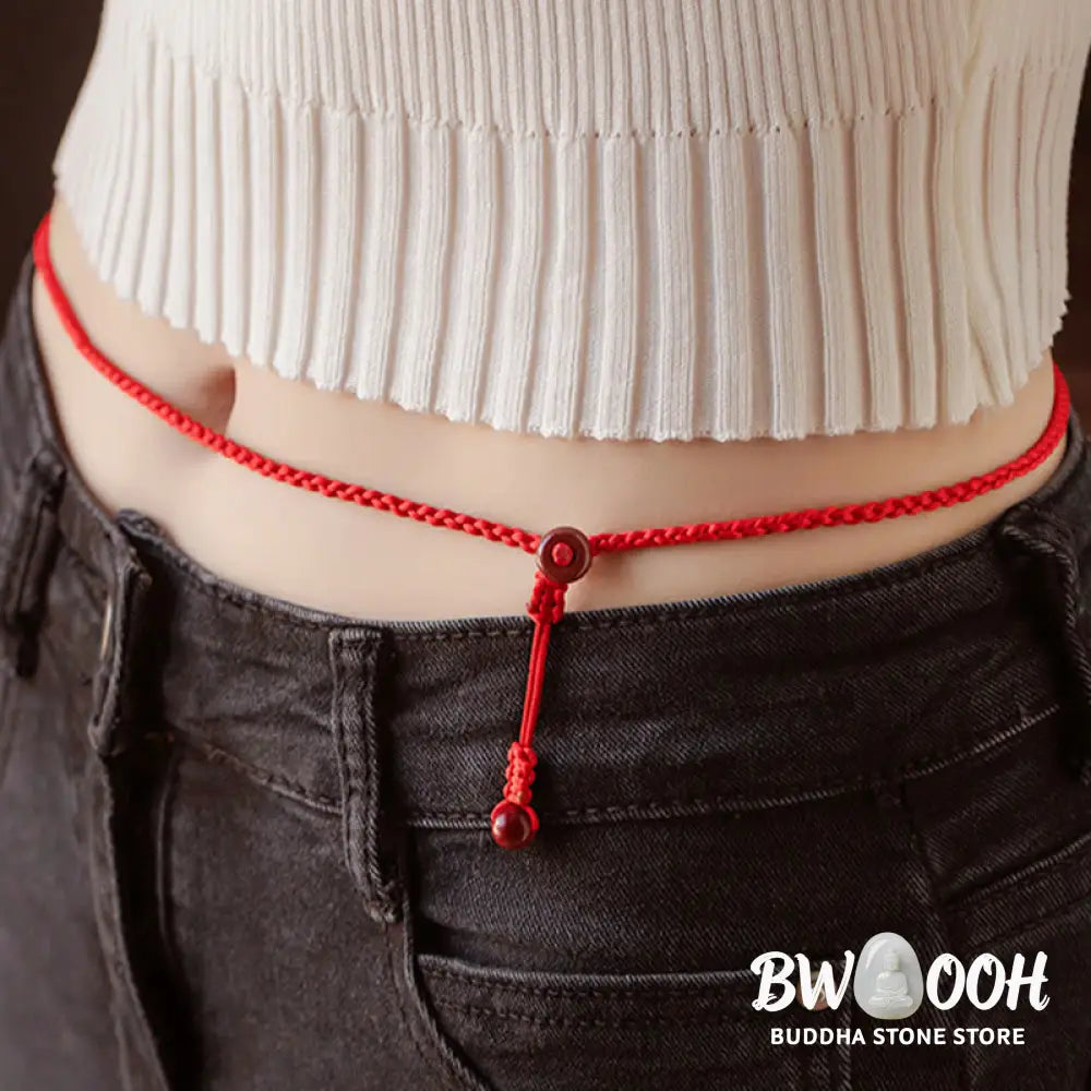 Buddha Stones Natural Cinnabar Calm Blessing Red String Belly Chain - Belly Chain