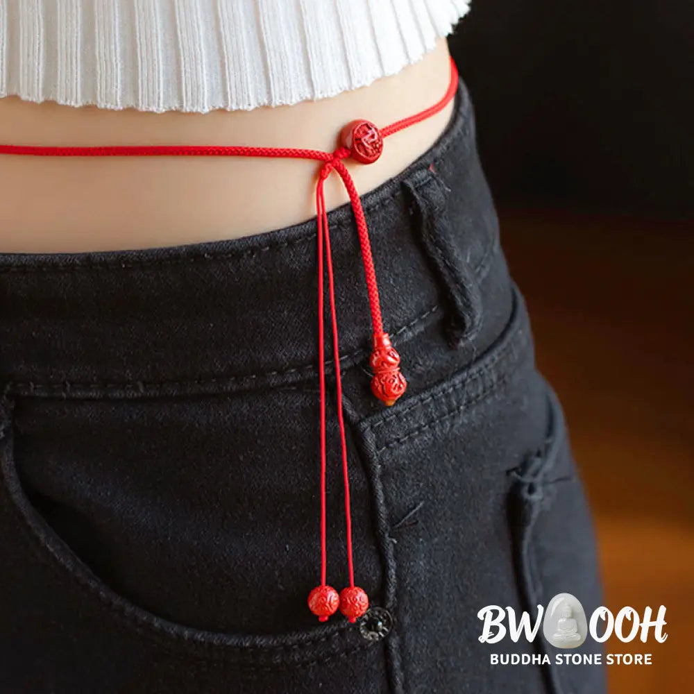 Buddha Stones Natural Cinnabar Chinese Zodiac Gourd Calm Blessing Red String Belly Chain - Belly Chain