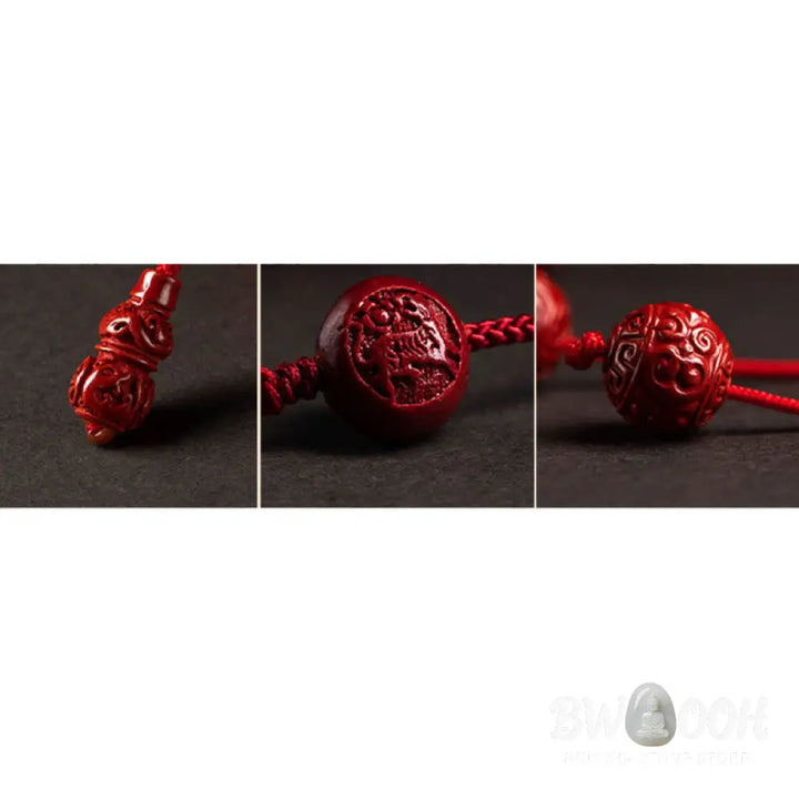 Buddha Stones Natural Cinnabar Chinese Zodiac Gourd Calm Blessing Red String Belly Chain - Belly Chain