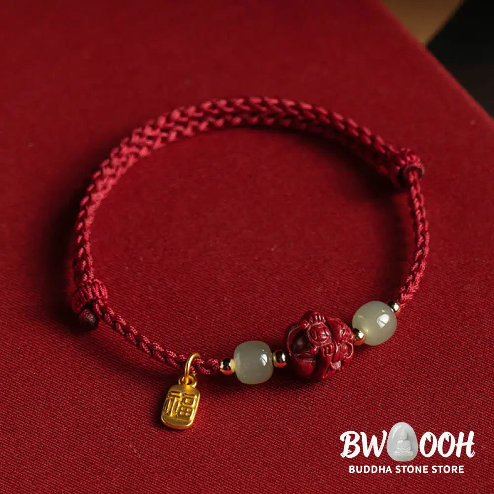 Buddha Stones Natural Cinnabar Chinese Zodiac Hetian Jade Fu Character Luck Rope Bracelet - BWOOOH - Bracelet