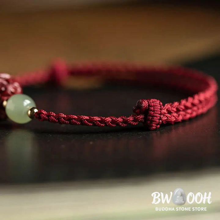 Buddha Stones Natural Cinnabar Chinese Zodiac Hetian Jade Fu Character Luck Rope Bracelet - BWOOOH - Bracelet