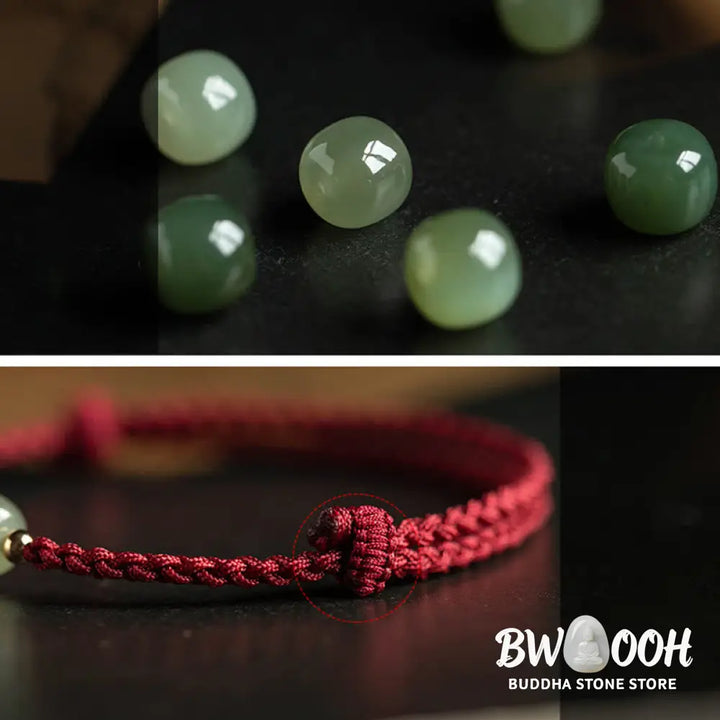 Buddha Stones Natural Cinnabar Chinese Zodiac Hetian Jade Fu Character Luck Rope Bracelet - BWOOOH - Bracelet
