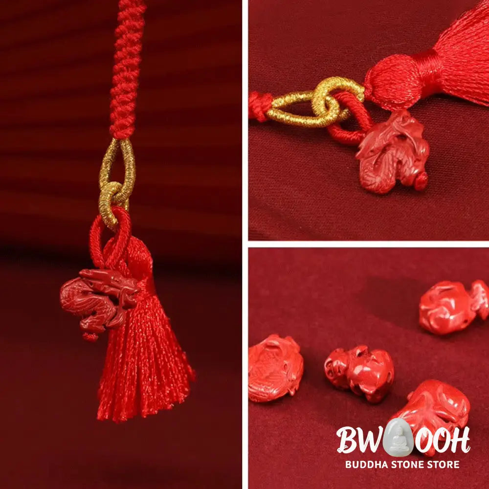 Buddha Stones Natural Cinnabar Dragon Blessing Red String Belly Chain - Belly Chain