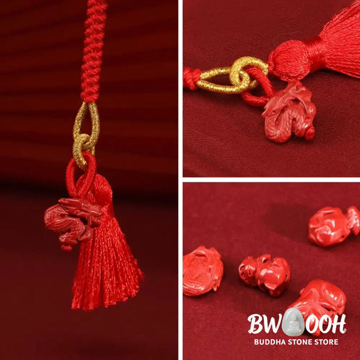 Buddha Stones Natural Cinnabar Dragon Blessing Red String Belly Chain - Belly Chain
