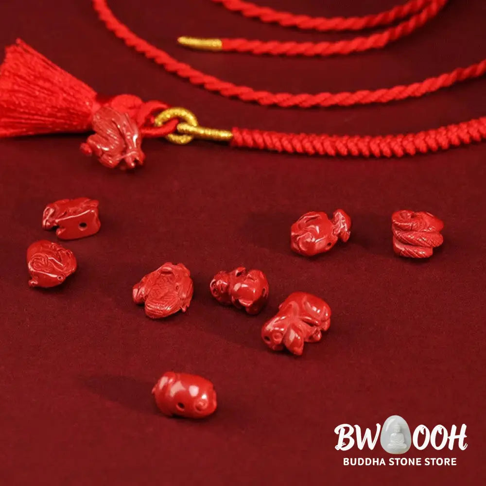 Buddha Stones Natural Cinnabar Dragon Blessing Red String Belly Chain - Belly Chain