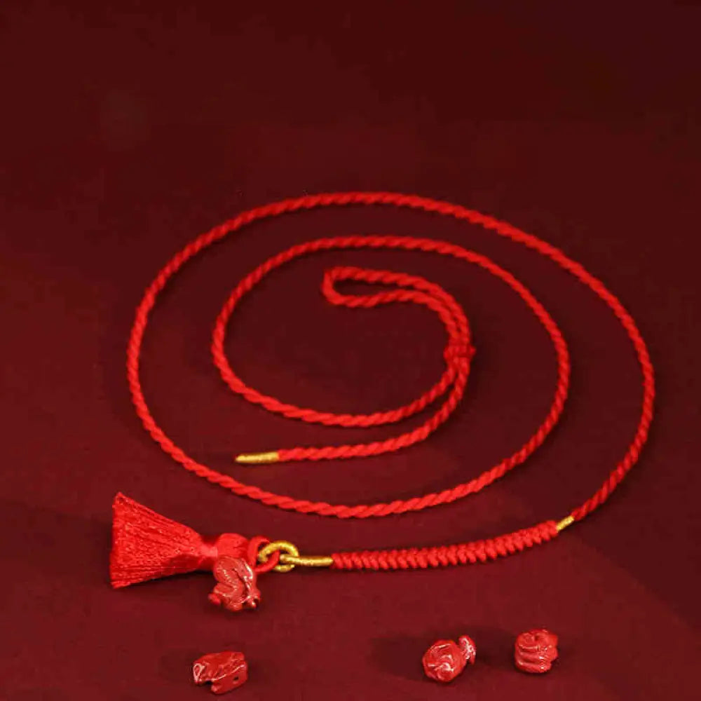 Buddha Stones Natural Cinnabar Dragon Blessing Red String Belly Chain - 66-77 - Belly Chain