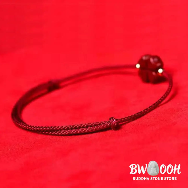 Buddha Stones Natural Cinnabar Four Leaf Clover Blessing Red String Bracelet Anklet - BWOOOH - Bracelet