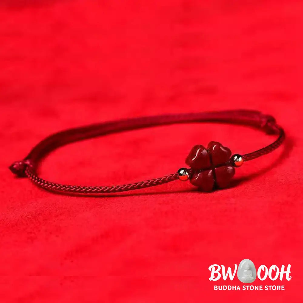 Buddha Stones Natural Cinnabar Four Leaf Clover Blessing Red String Bracelet Anklet - BWOOOH - Bracelet