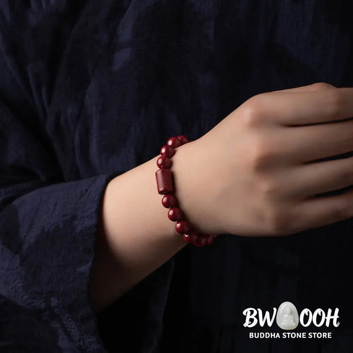 Buddha Stones Natural Cinnabar Heart Sutra Blessing Bracelet - BWOOOH - Bracelet