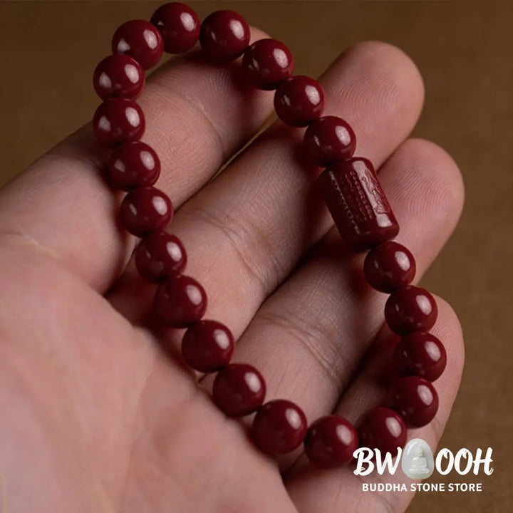 Buddha Stones Natural Cinnabar Heart Sutra Blessing Bracelet - BWOOOH - Bracelet