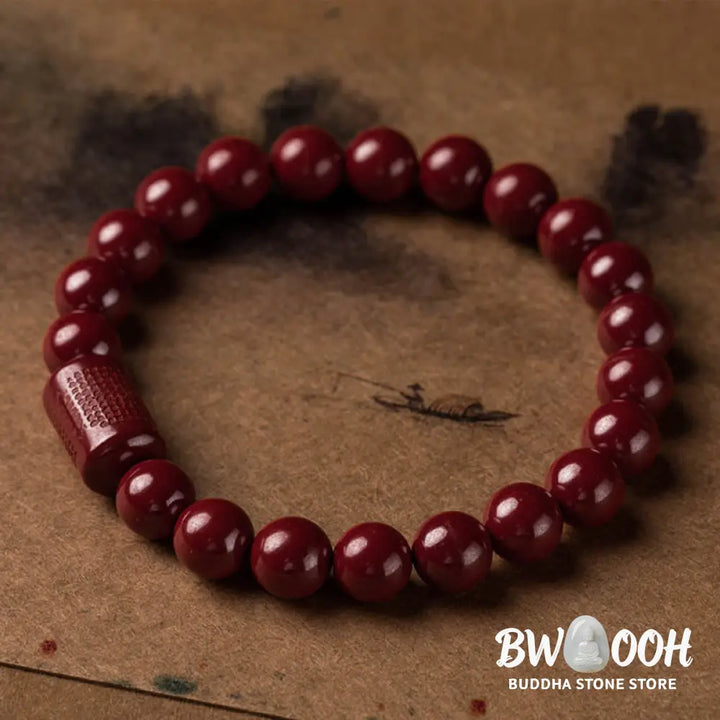 Buddha Stones Natural Cinnabar Heart Sutra Blessing Bracelet - BWOOOH - Bracelet