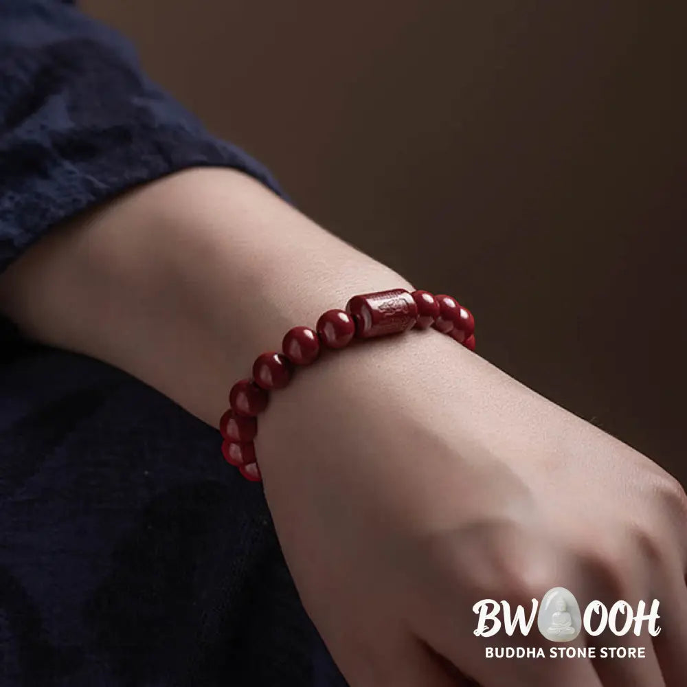 Buddha Stones Natural Cinnabar Heart Sutra Blessing Bracelet - BWOOOH - Bracelet
