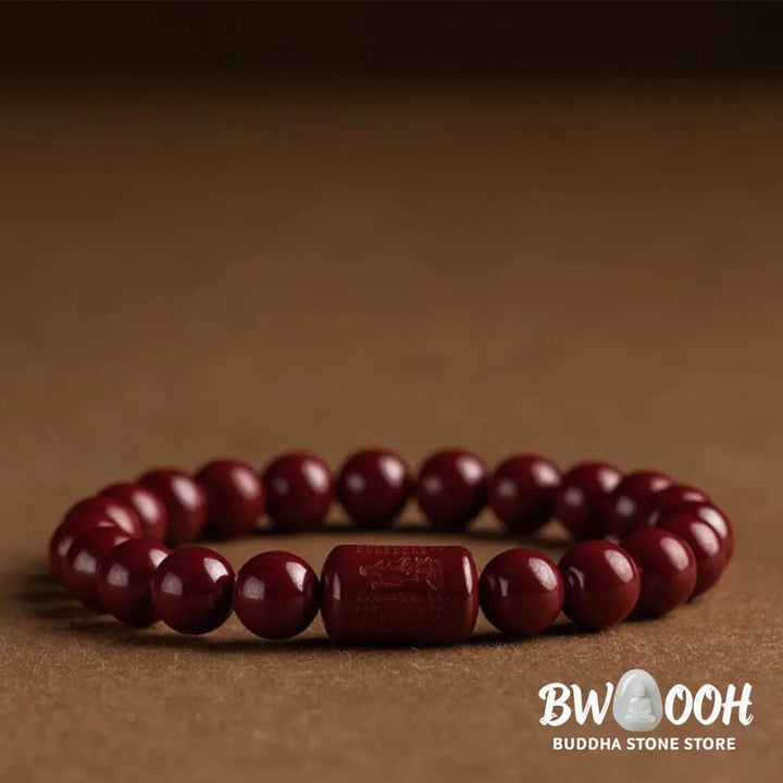 Buddha Stones Natural Cinnabar Heart Sutra Blessing Bracelet - BWOOOH - Bracelet