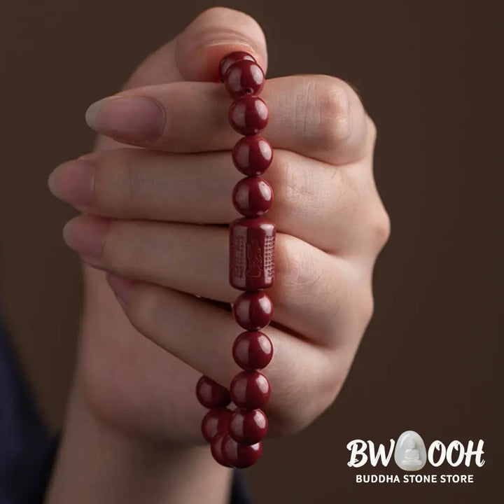 Buddha Stones Natural Cinnabar Heart Sutra Blessing Bracelet - BWOOOH - Bracelet