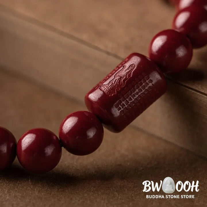 Buddha Stones Natural Cinnabar Heart Sutra Blessing Bracelet - BWOOOH - Bracelet