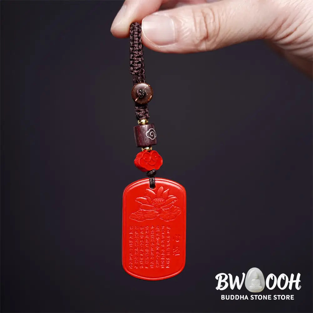 Buddha Stones Natural Cinnabar Heart Sutra Blessing Key Chain - Cinnabar Heart Sutra - Key Chain