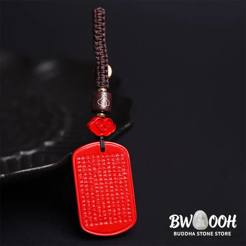 Buddha Stones Natural Cinnabar Heart Sutra Blessing Key Chain - Cinnabar Heart Sutra - Key Chain