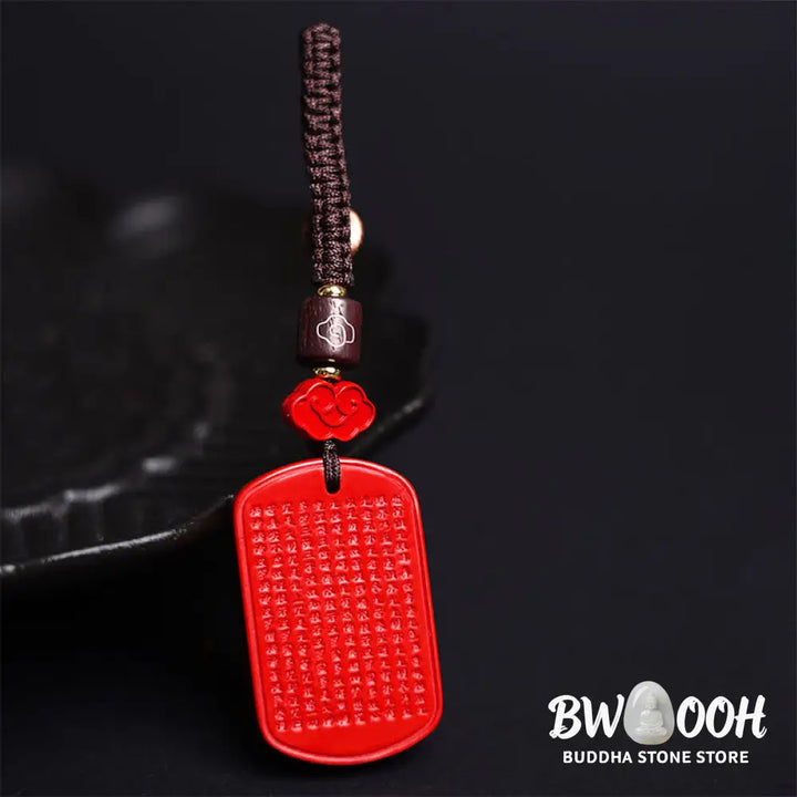 Buddha Stones Natural Cinnabar Heart Sutra Blessing Key Chain - Cinnabar Heart Sutra - Key Chain