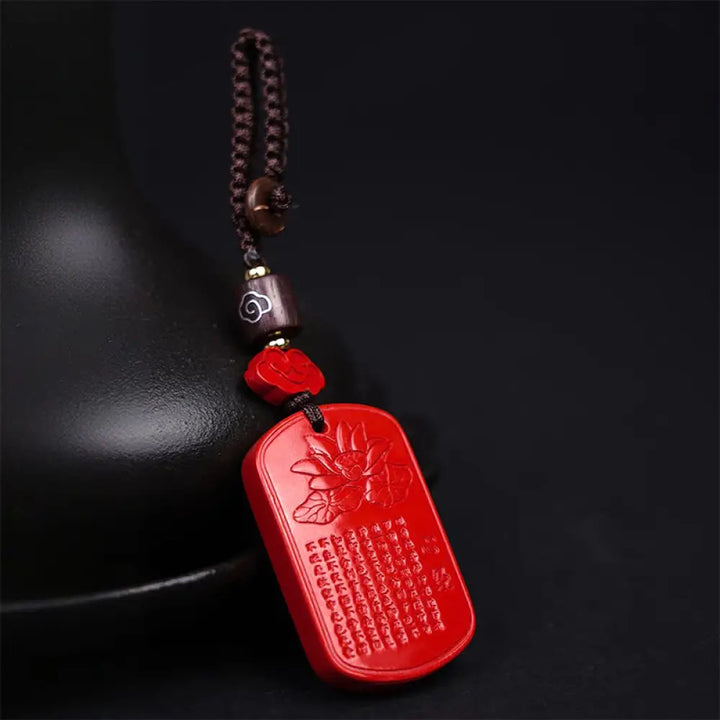 BWOOOH Natural Cinnabar Heart Sutra Blessing Key Chain