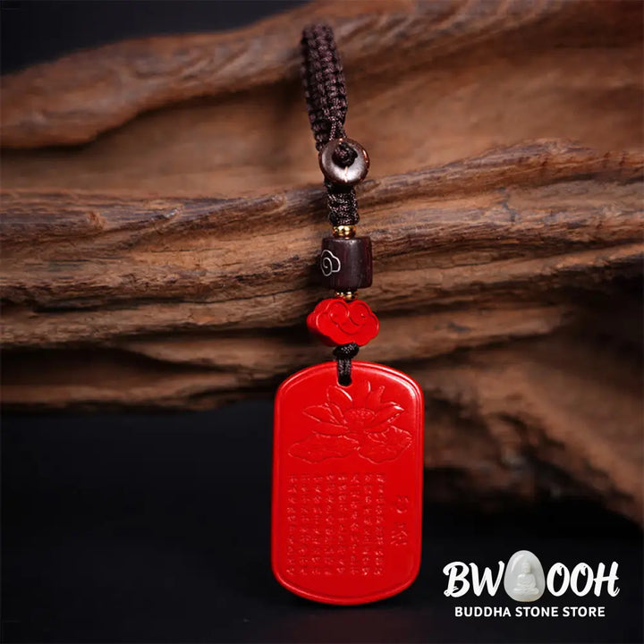 Buddha Stones Natural Cinnabar Heart Sutra Blessing Key Chain - Cinnabar Heart Sutra - Key Chain