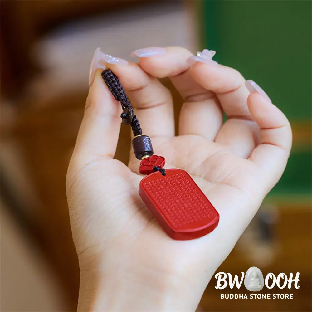 Buddha Stones Natural Cinnabar Heart Sutra Blessing Key Chain - Cinnabar Heart Sutra - Key Chain