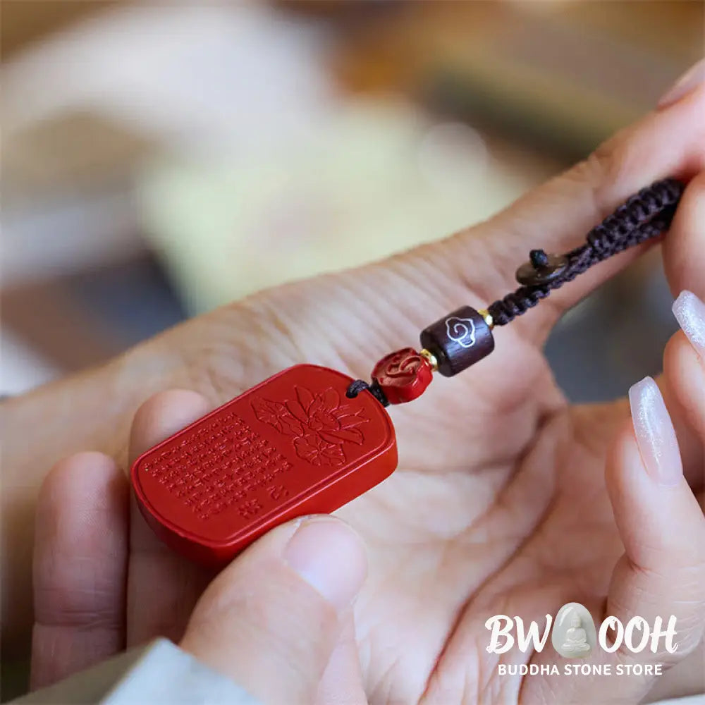 Buddha Stones Natural Cinnabar Heart Sutra Blessing Key Chain - Cinnabar Heart Sutra - Key Chain