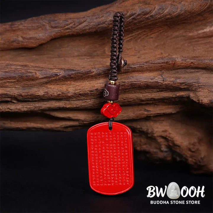 Buddha Stones Natural Cinnabar Heart Sutra Blessing Key Chain - Cinnabar Heart Sutra - Key Chain