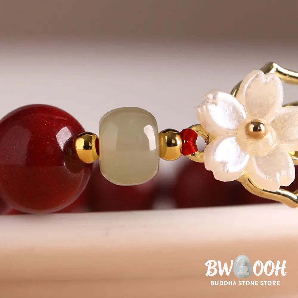 BWOOOH Natural Cinnabar Jade Beaded Tridacna Stone Flower Blessing Bracelet | spiritual healing bracelet