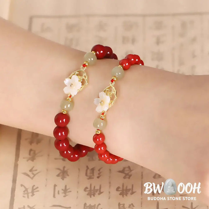 BWOOOH Natural Cinnabar Jade Beaded Tridacna Stone Flower Blessing Bracelet | spiritual healing bracelet