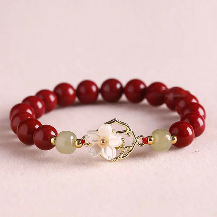 BWOOOH Natural Cinnabar Jade Beaded Tridacna Stone Flower Blessing Bracelet | spiritual healing bracelet