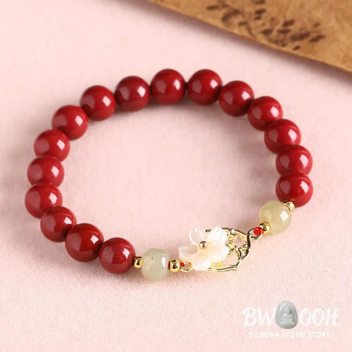 BWOOOH Natural Cinnabar Jade Beaded Tridacna Stone Flower Blessing Bracelet | spiritual healing bracelet