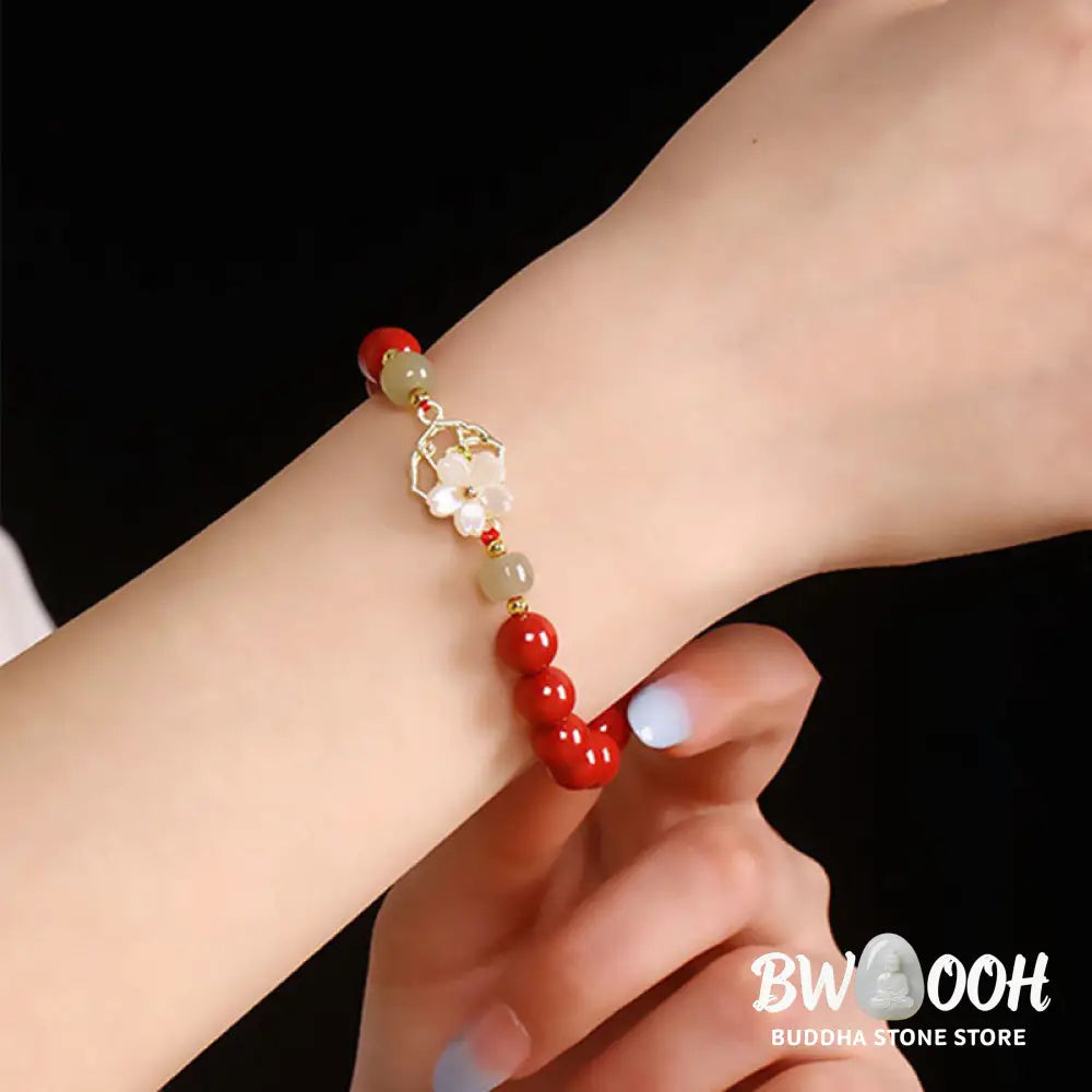 BWOOOH Natural Cinnabar Jade Beaded Tridacna Stone Flower Blessing Bracelet | spiritual healing bracelet