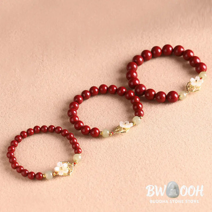 BWOOOH Natural Cinnabar Jade Beaded Tridacna Stone Flower Blessing Bracelet | spiritual healing bracelet