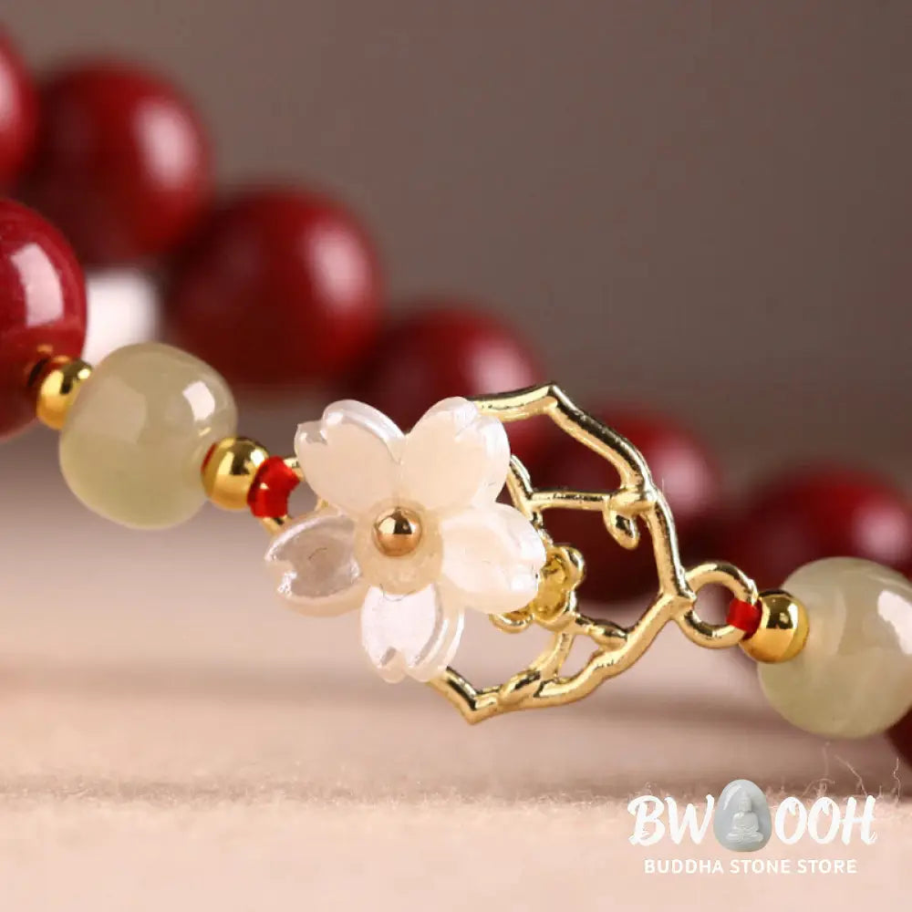 BWOOOH Natural Cinnabar Jade Beaded Tridacna Stone Flower Blessing Bracelet | spiritual healing bracelet