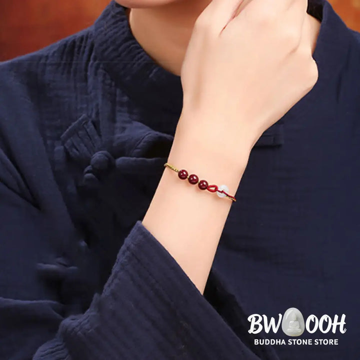 Buddha Stones Natural Cinnabar Jade Peace Buckle Blessing Bracelet - BWOOOH - Cinnabar(Calm♥Concentration)(Wrist