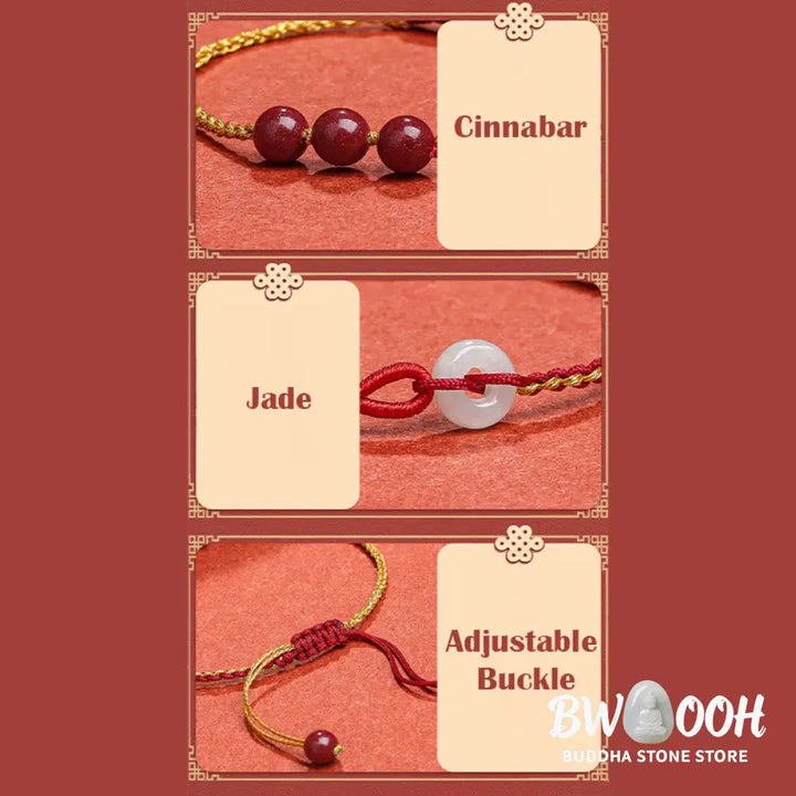 Buddha Stones Natural Cinnabar Jade Peace Buckle Blessing Bracelet - BWOOOH - Cinnabar(Calm♥Concentration)(Wrist