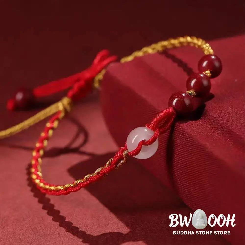 Buddha Stones Natural Cinnabar Jade Peace Buckle Blessing Bracelet - BWOOOH - Cinnabar(Calm♥Concentration)(Wrist