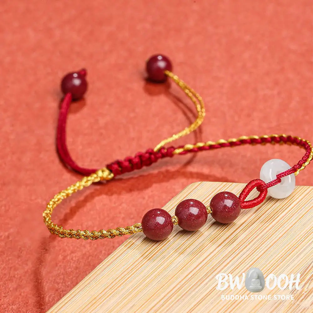 Buddha Stones Natural Cinnabar Jade Peace Buckle Blessing Bracelet - BWOOOH - Cinnabar(Calm♥Concentration)(Wrist