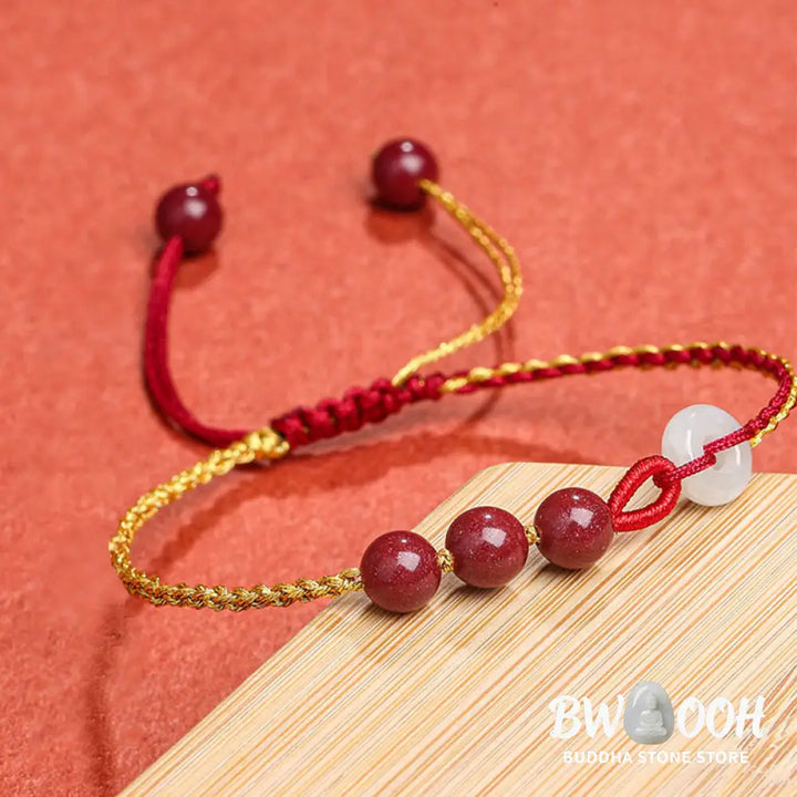 Buddha Stones Natural Cinnabar Jade Peace Buckle Blessing Bracelet - BWOOOH - Cinnabar(Calm♥Concentration)(Wrist