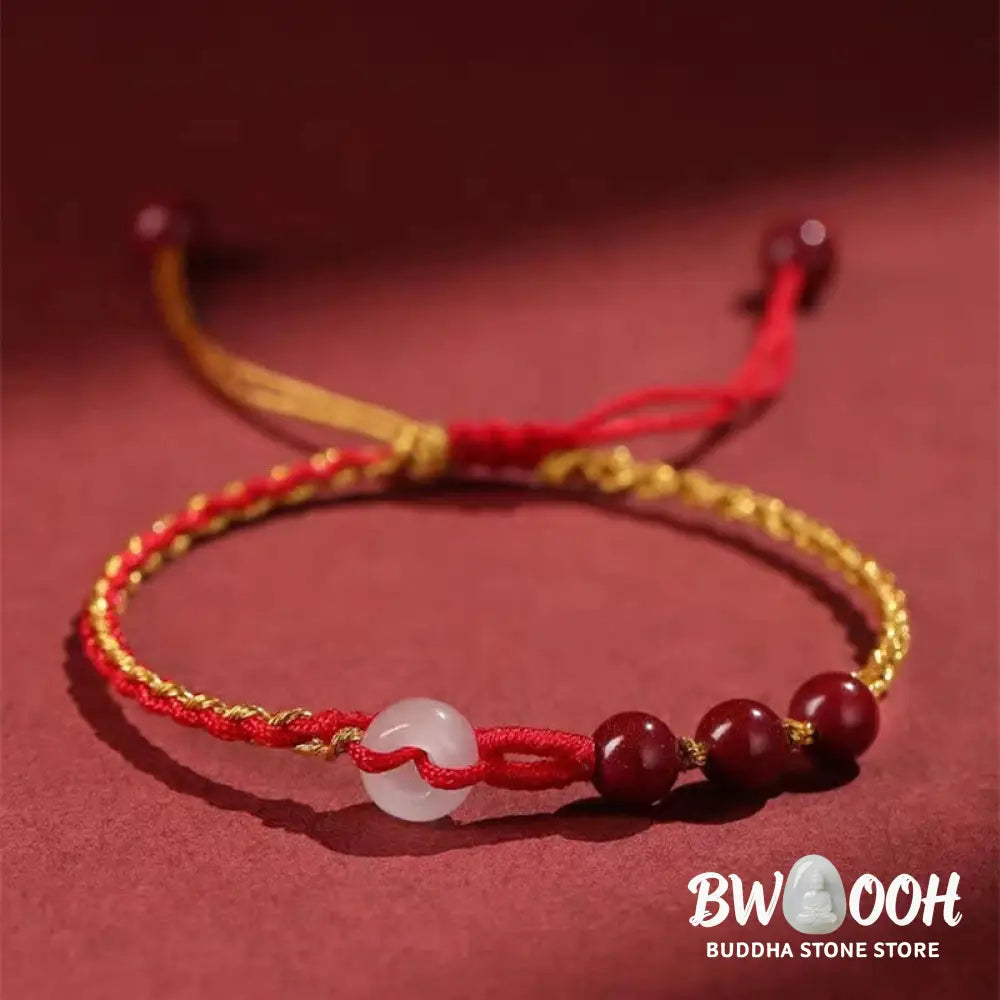 Buddha Stones Natural Cinnabar Jade Peace Buckle Blessing Bracelet - BWOOOH - Cinnabar(Calm♥Concentration)(Wrist