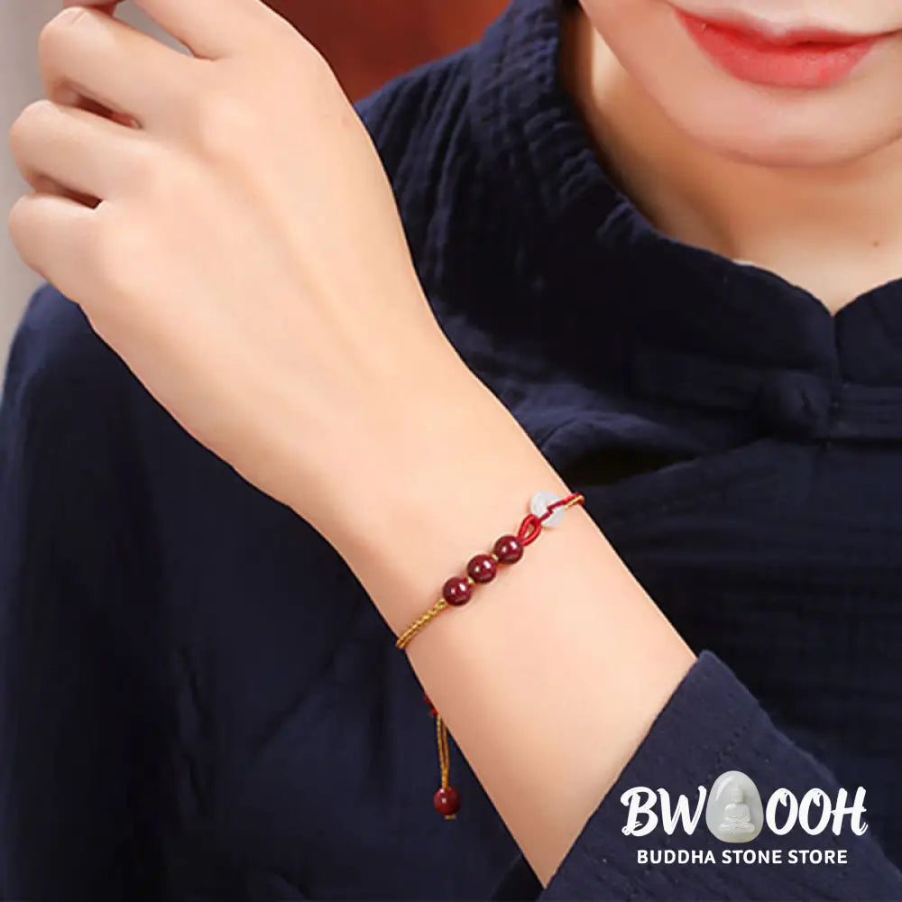 Buddha Stones Natural Cinnabar Jade Peace Buckle Blessing Bracelet - BWOOOH - Cinnabar(Calm♥Concentration)(Wrist