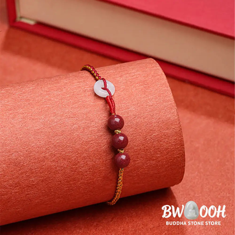 Buddha Stones Natural Cinnabar Jade Peace Buckle Blessing Bracelet - BWOOOH - Cinnabar(Calm♥Concentration)(Wrist
