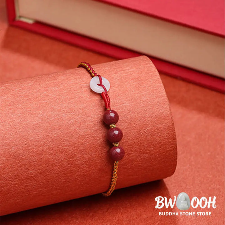 Buddha Stones Natural Cinnabar Jade Peace Buckle Blessing Bracelet - BWOOOH - Cinnabar(Calm♥Concentration)(Wrist